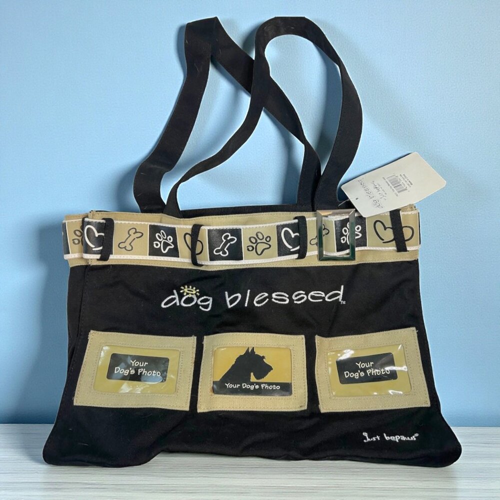 Black cotton "Dog Blessed" tote bag by Just Bepaws - add your dog's photos!